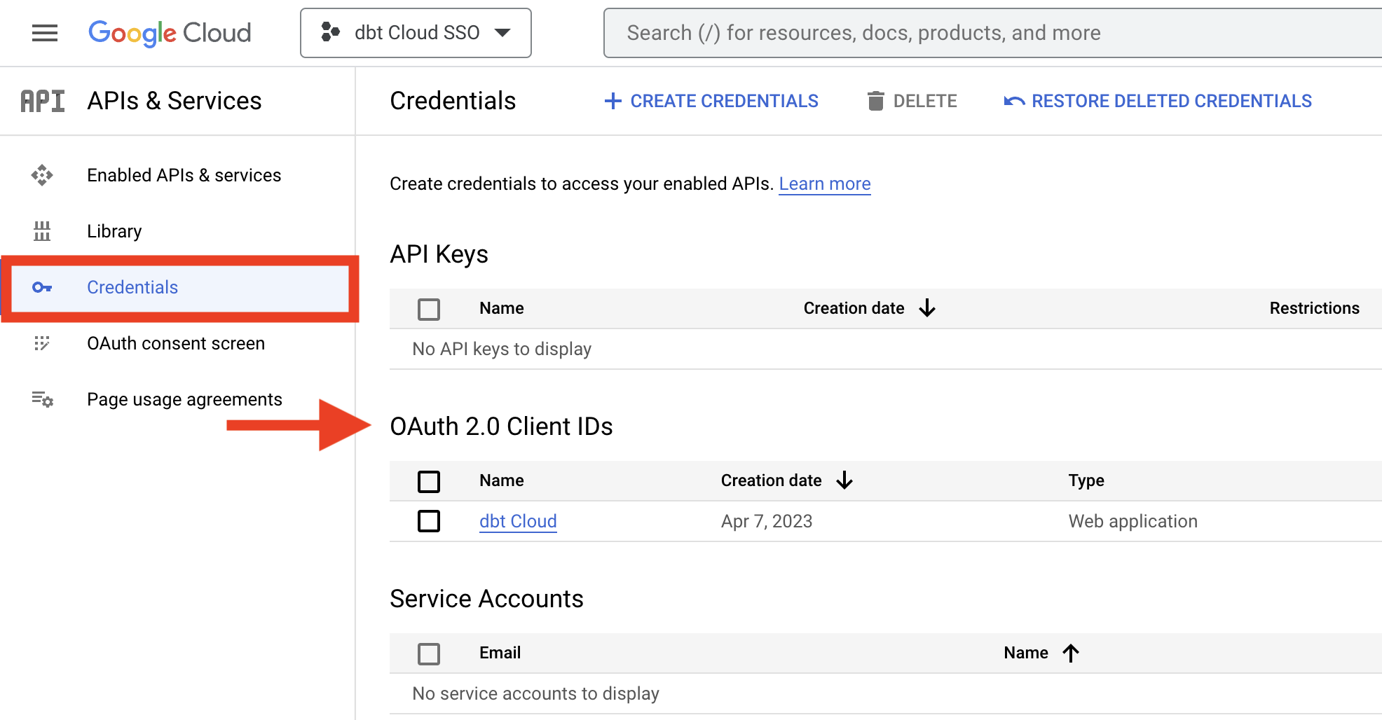 Select the OAuth 2.0 Client ID Select the OAuth 2.0 Client ID
